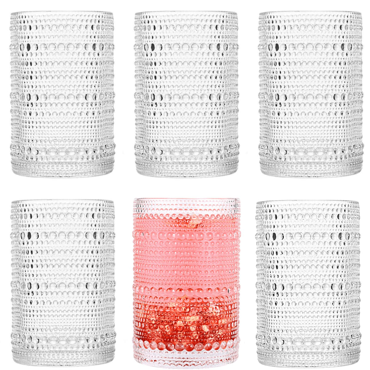 Dingerjar hobnail drinking glasses set of 6 with embossed texture for stylish everyday use