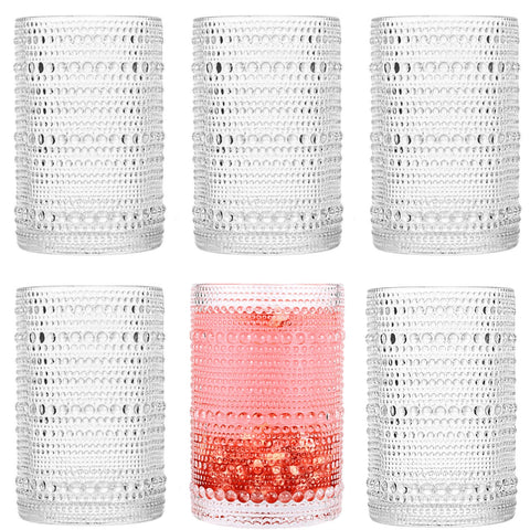 Dingerjar hobnail drinking glasses set of 6 with embossed texture for stylish everyday use