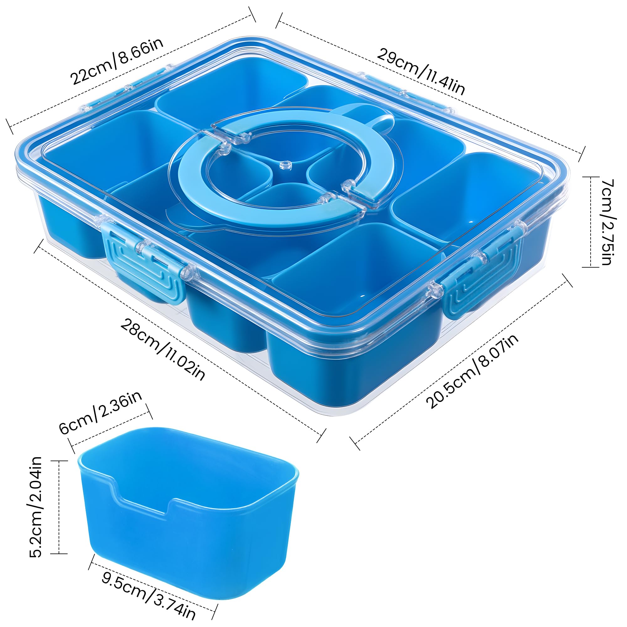 Dingerjar Snackle Box shows eight removable compartments for neat snack viewing.