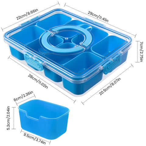 Dingerjar Snackle Box shows eight removable compartments for neat snack viewing.