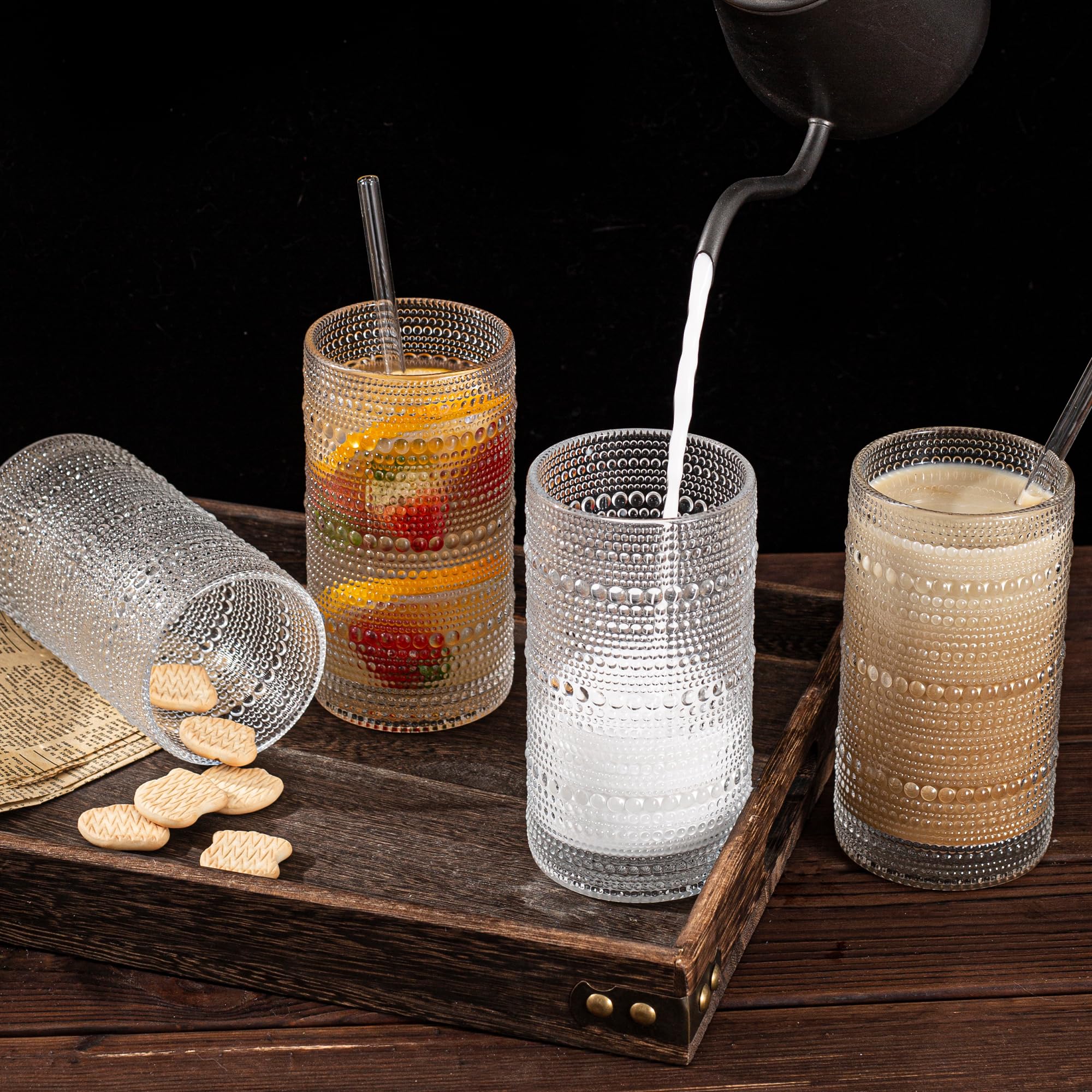 Dingerjar table setup with hobnail glasses for everyday dining.