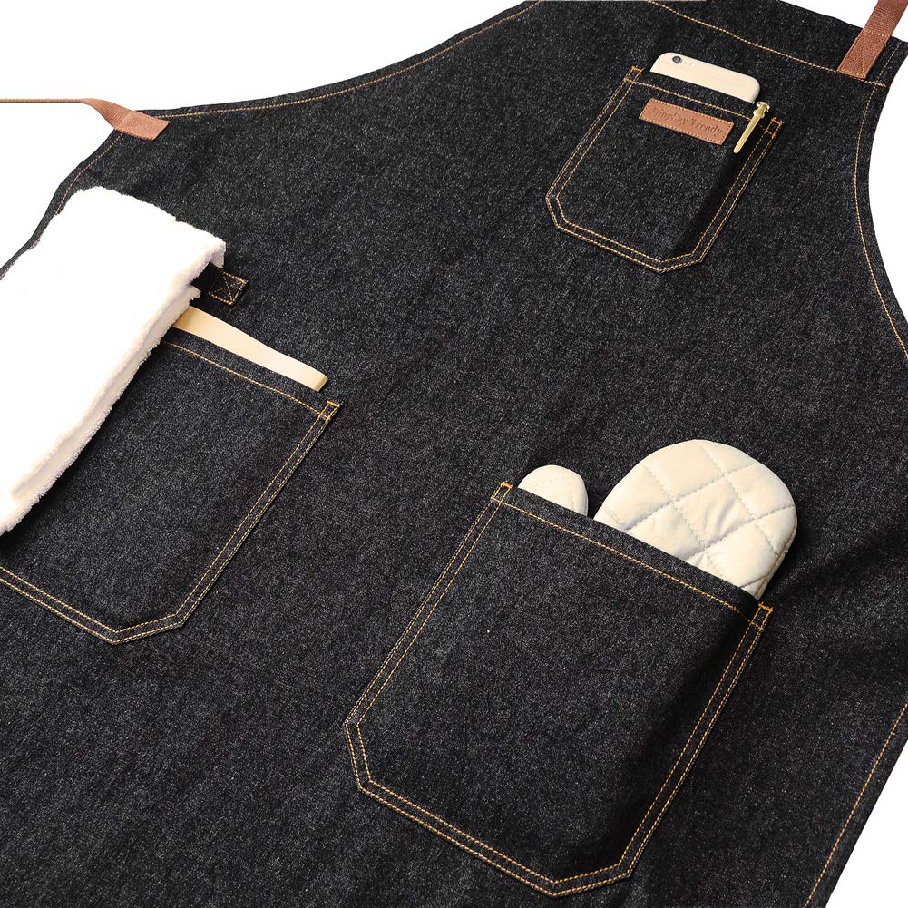 DingSay Trendy denim apron suitable for chefs, servers, and bartenders