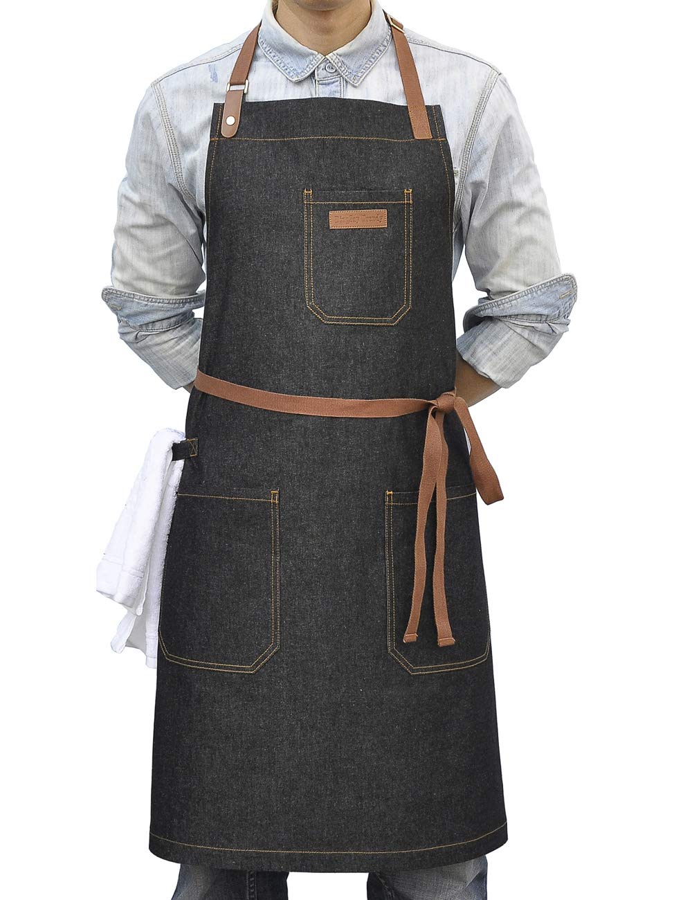 DingSay Trendy denim chef apron with pocket detail for quick access