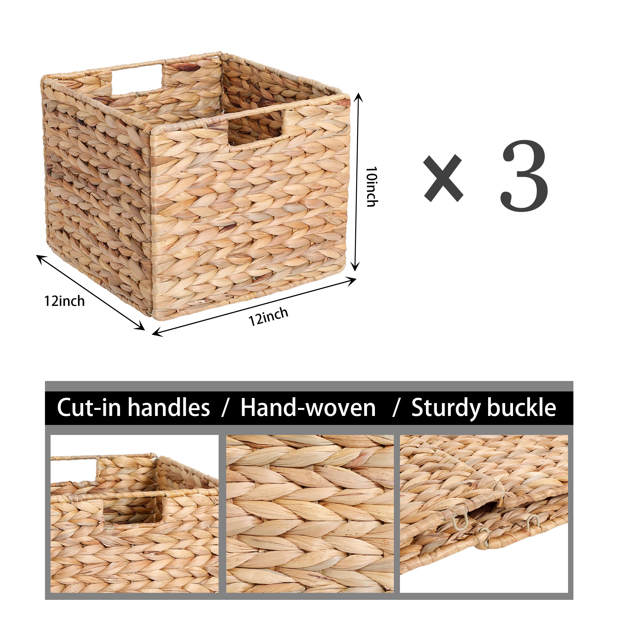 DINGTAI handwoven rattan baskets on shelf with built-in handles.