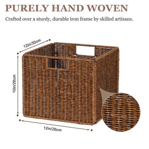 DINGTAI wicker storage basket folded flat demonstrates space-saving storage