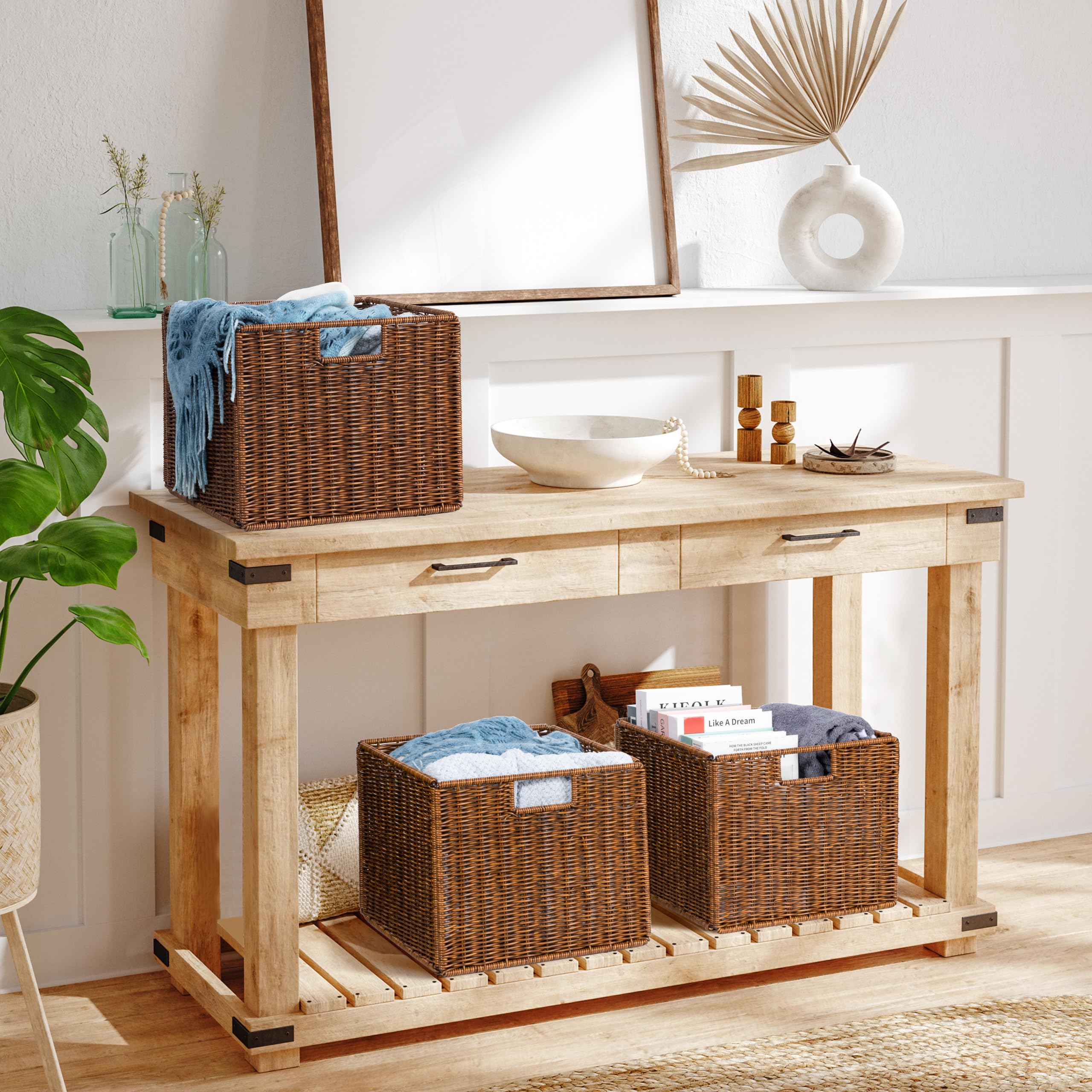 DINGTAI wicker storage basket handle closeup showing easy grip for access