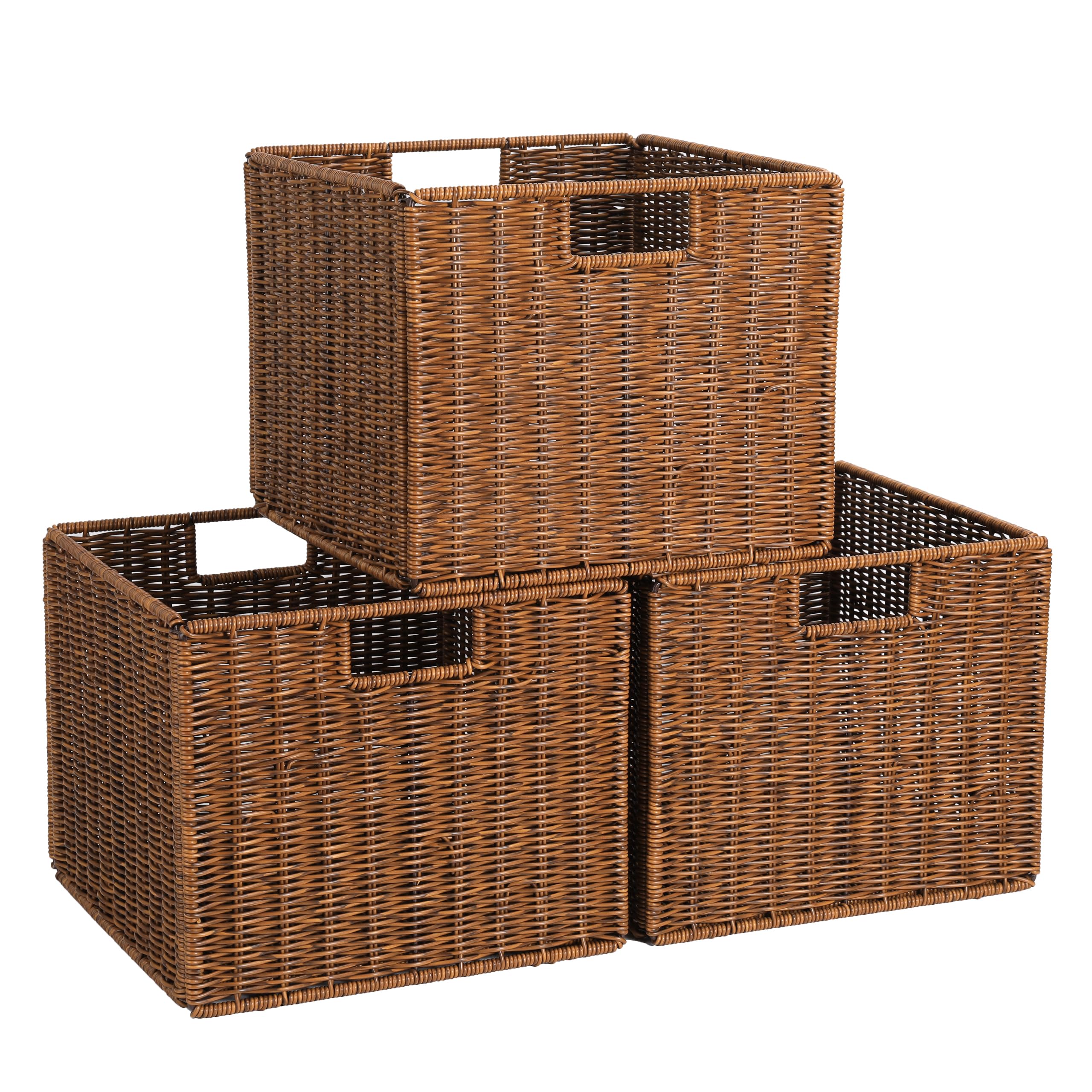 DINGTAI wicker storage basket large 12x12x10in on shelf for tidy pantry organization