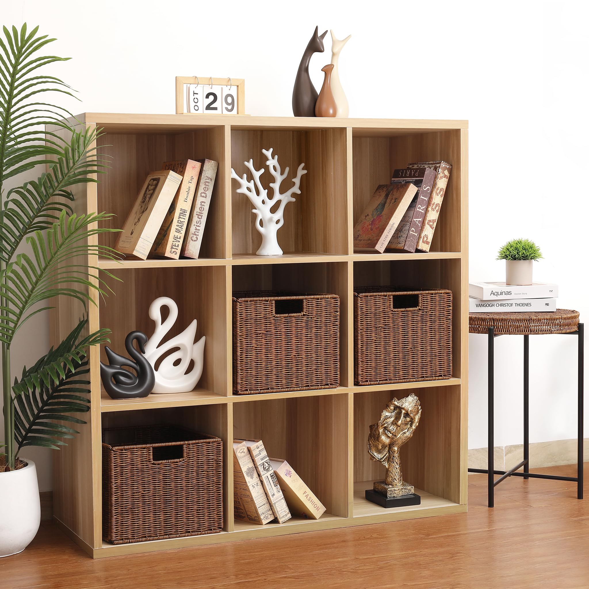 DINGTAI wicker storage basket on shelf organizing groceries and toiletries