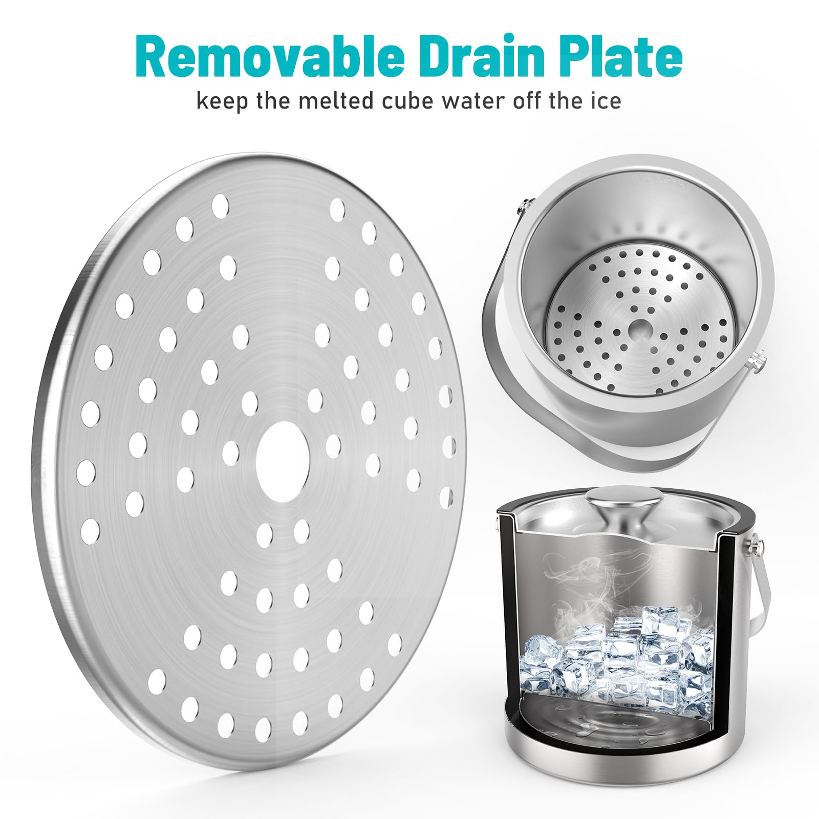 DINOTIME drain plate prevents meltwater mixing with ice for fresher blocks.