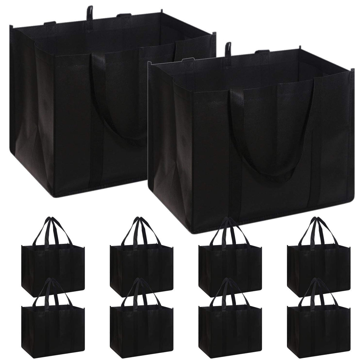 DIOMMELL set of ten reusable grocery bags folded flat for easy storage