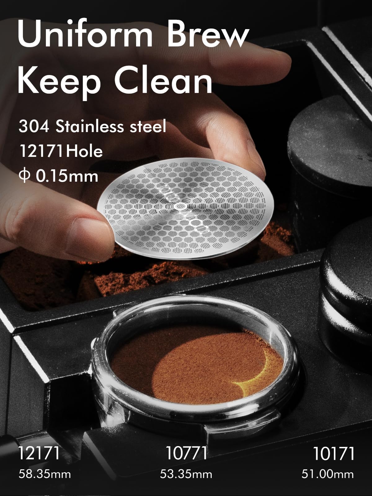 Dioomod puck screen 53.3mm mesh detail highlights fine 0.15mm apertures for stable flow