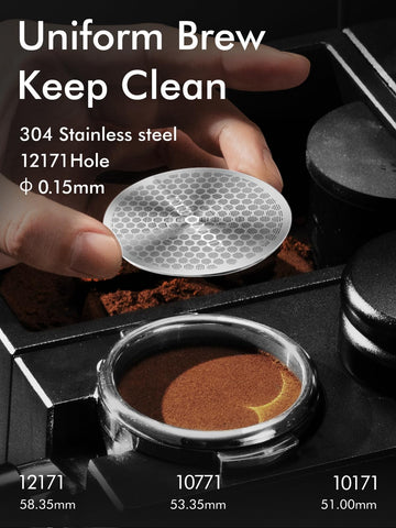 Dioomod puck screen 53.3mm mesh detail highlights fine 0.15mm apertures for stable flow