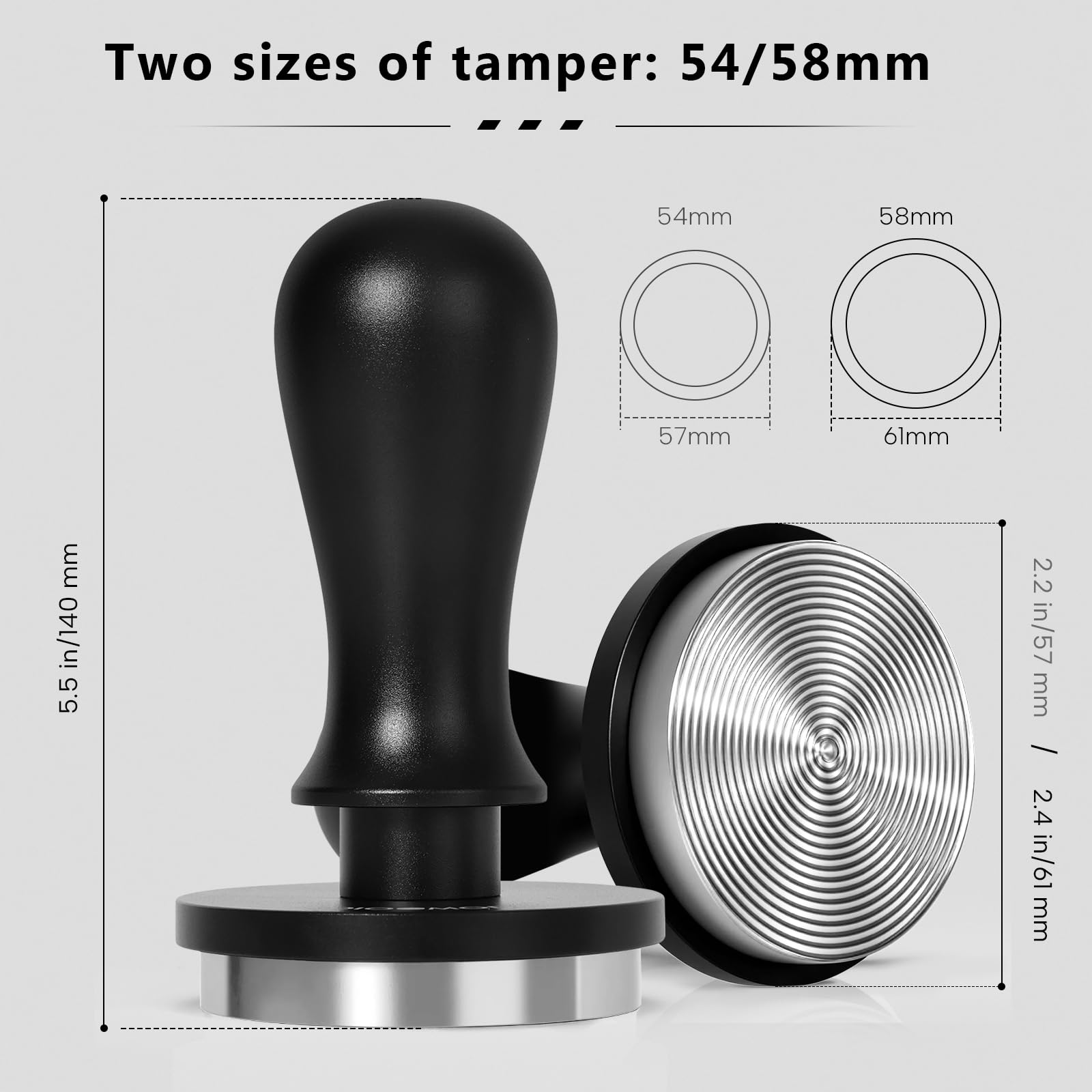 Dioomod spring-loaded handle closeup displaying 30 lb pre-press for consistent tamp