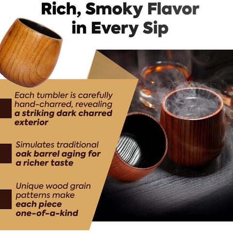 Diosdio charred wood bourbon glass packaging with stones signals gift-ready presentation