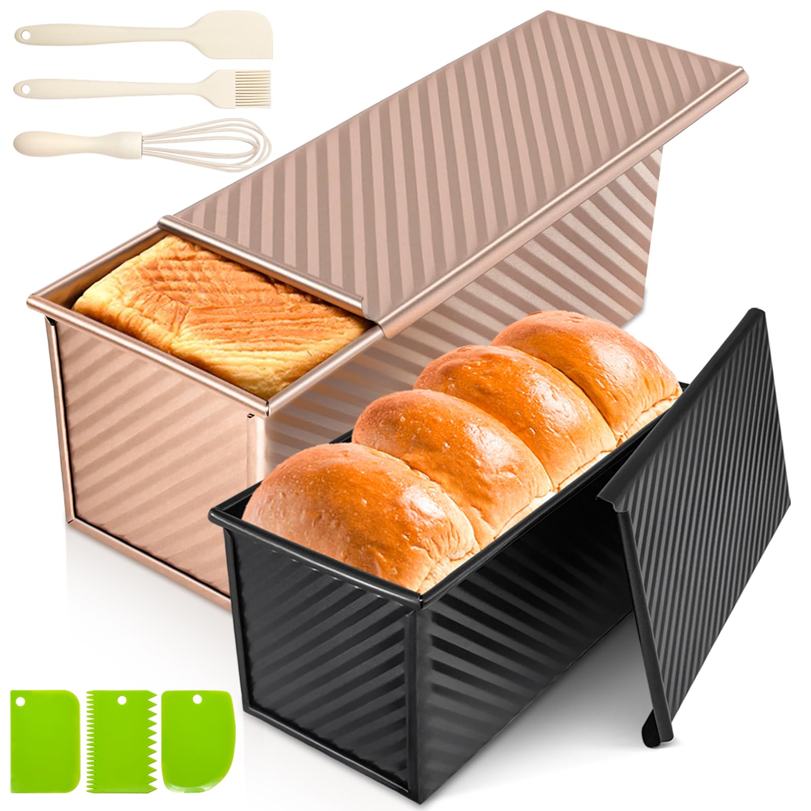 Dipanist Pullman loaf pan with lid side view showing even baking capability.