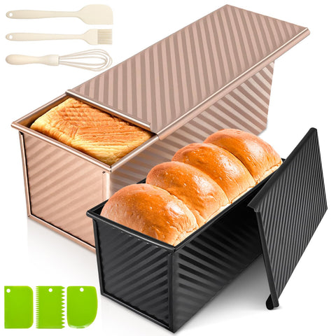 Dipanist Pullman loaf pan with lid side view showing even baking capability.