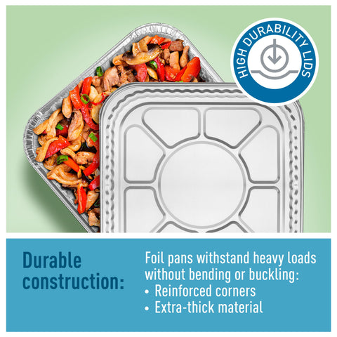 Diplastible package of disposable pans helps quick event setup and waste-free disposal.