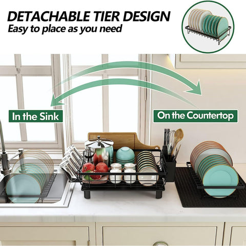 Dish-drying-rack keeps utensils organized and ready for cooking tasks.