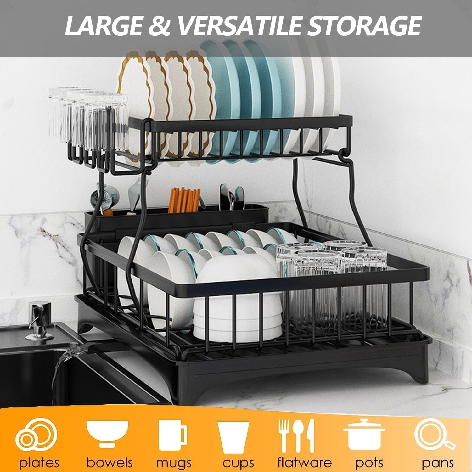 Dish-drying-rack large-capacity design fits a full family.