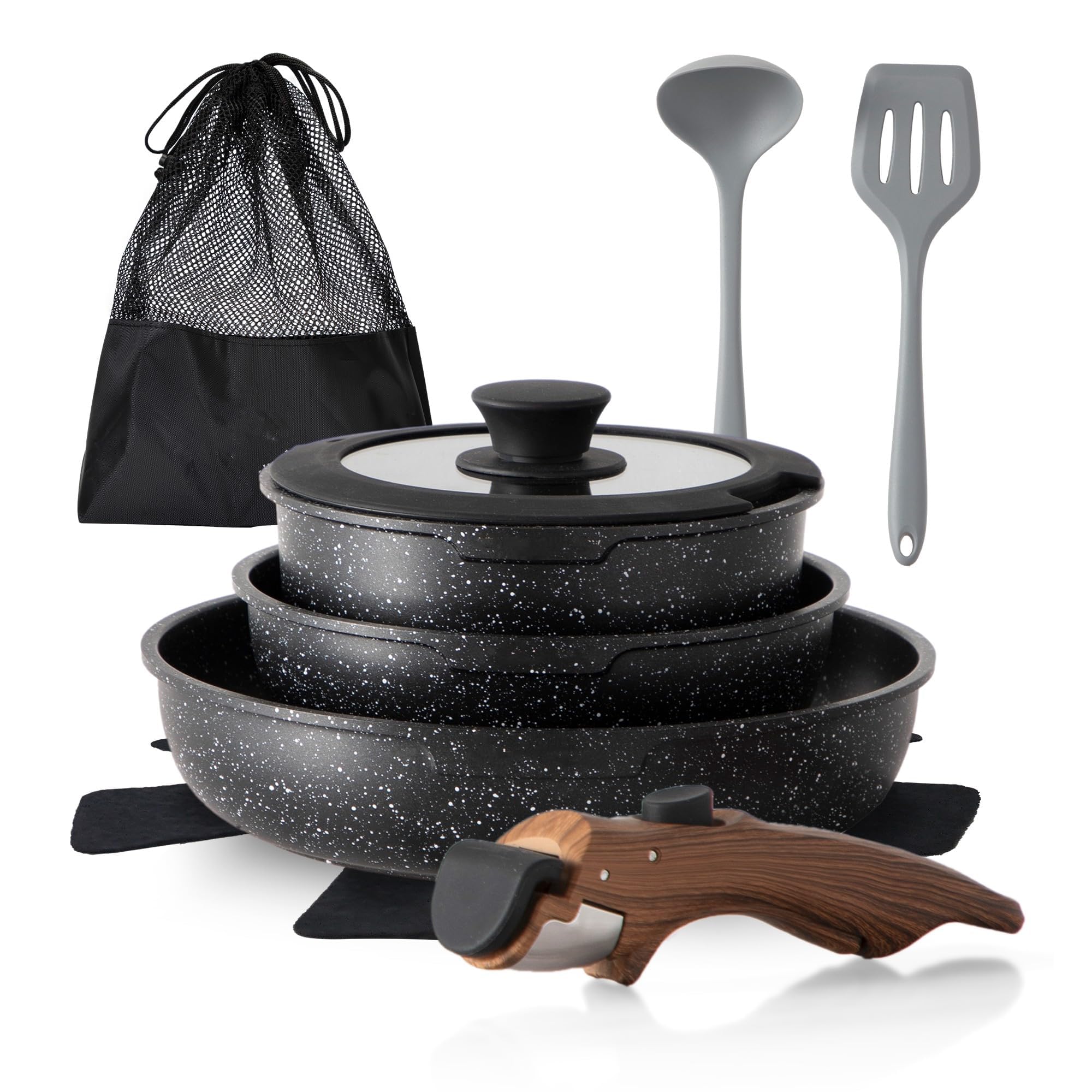 DishDelight 10-piece set with detachable handle for compact RV storage