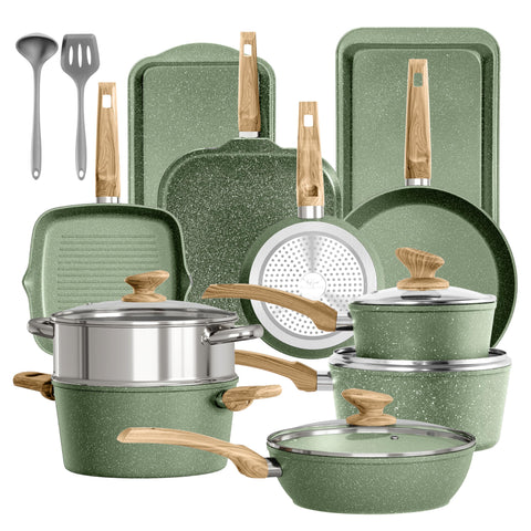 DishDelight 17-piece pots and pans set with versatile nonstick surfaces for everyday meals