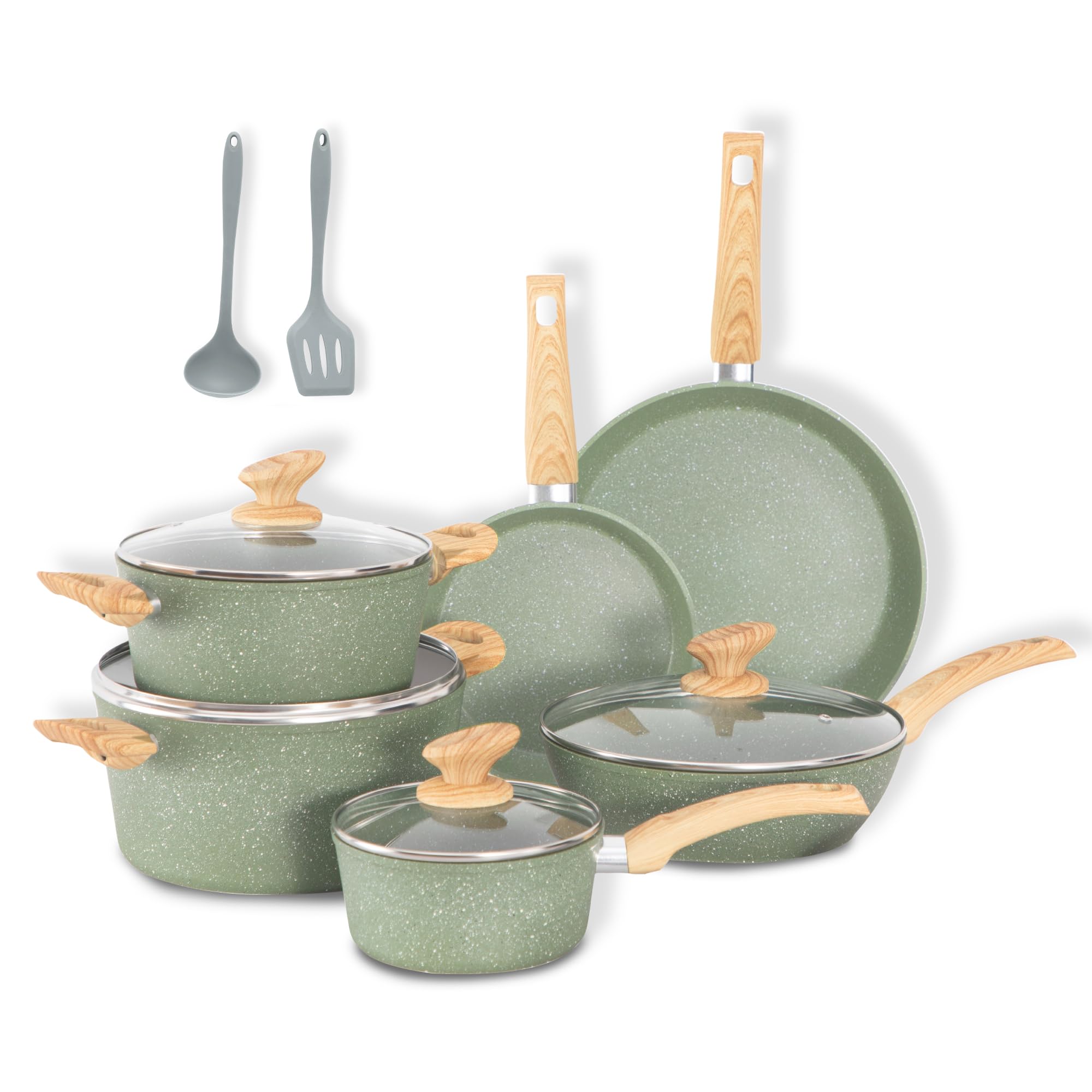 DishDelight induction granite 8-inch fry pan showing even heating and easy release.