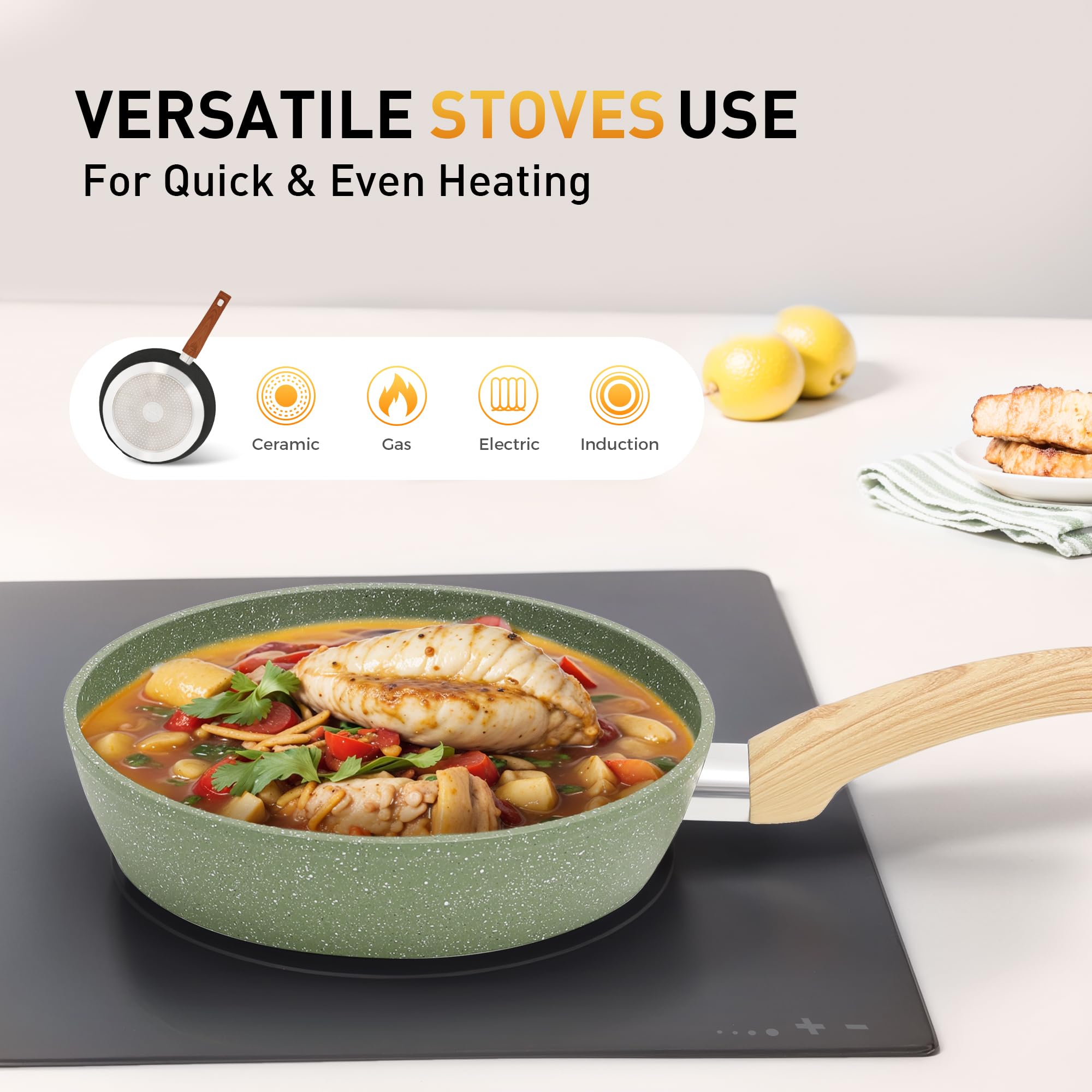 DishDelight induction-ready cookware delivers even heat on compatible stoves