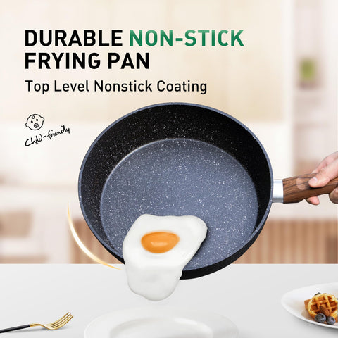 DishDelight nonstick granite coating enables easy food release and quick cleanup after cooking.