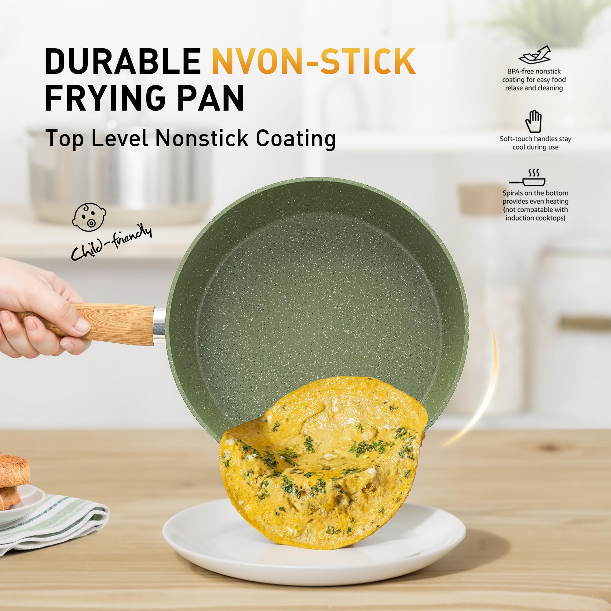 DishDelight nonstick granite interior enables light-oil cooking and effortless cleanup