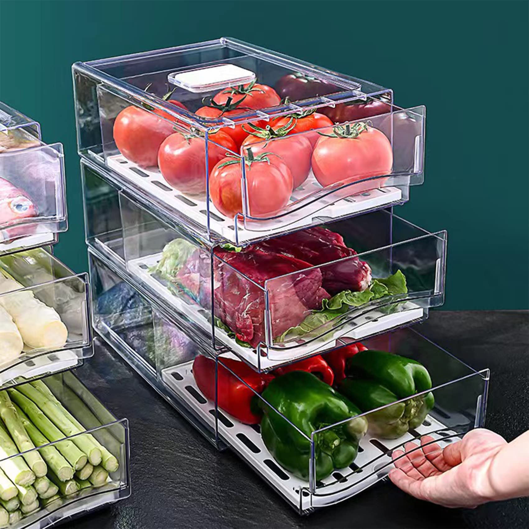Diskary fridge organizer two-drawers large: clear view for stacking and space saving