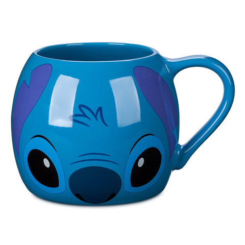 Disney Store Stitch mug front design showcases Stitch's playful face for a cheerful morning ritual.