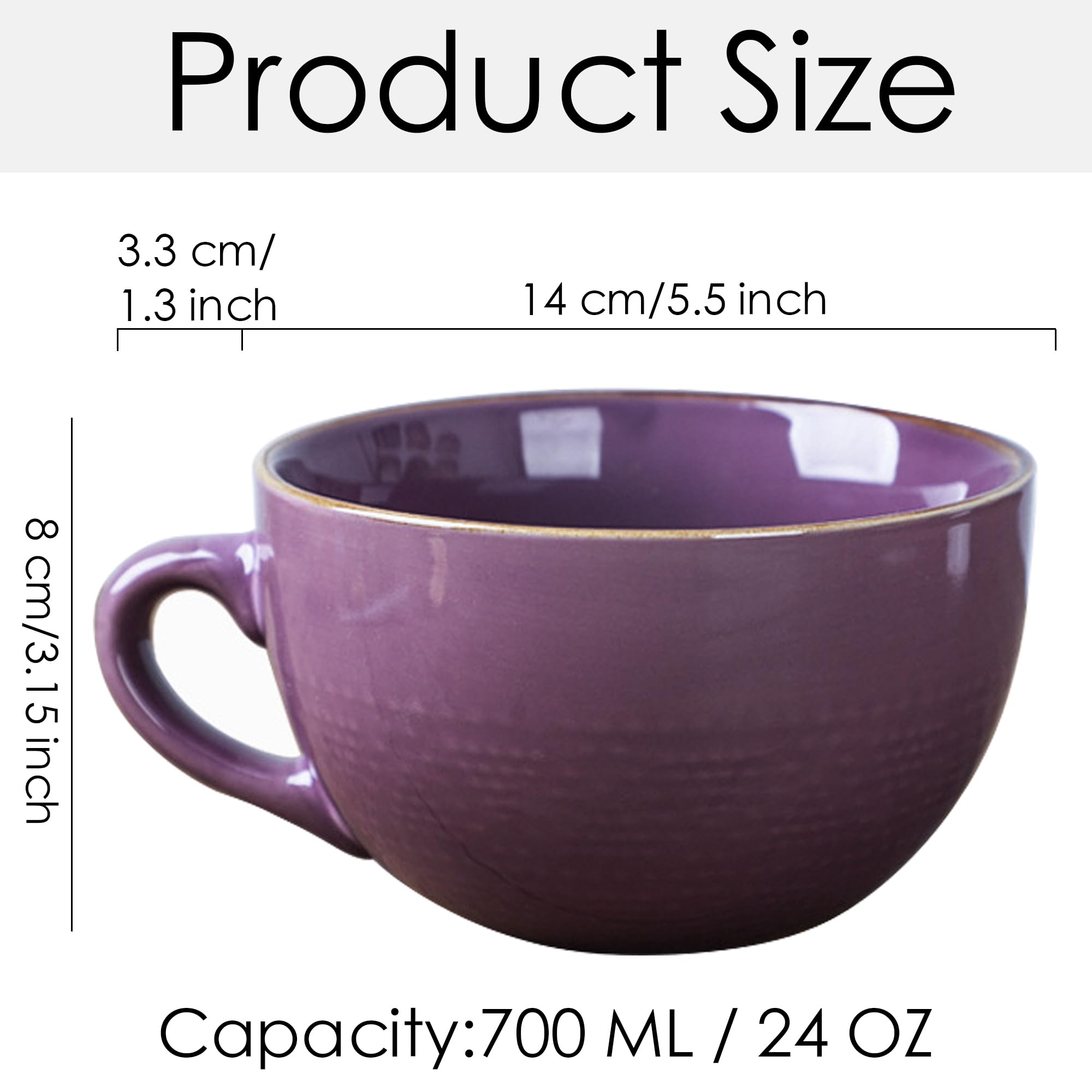 Disoza Violet oversized soup mug ceramic ideal for soups and cereals.