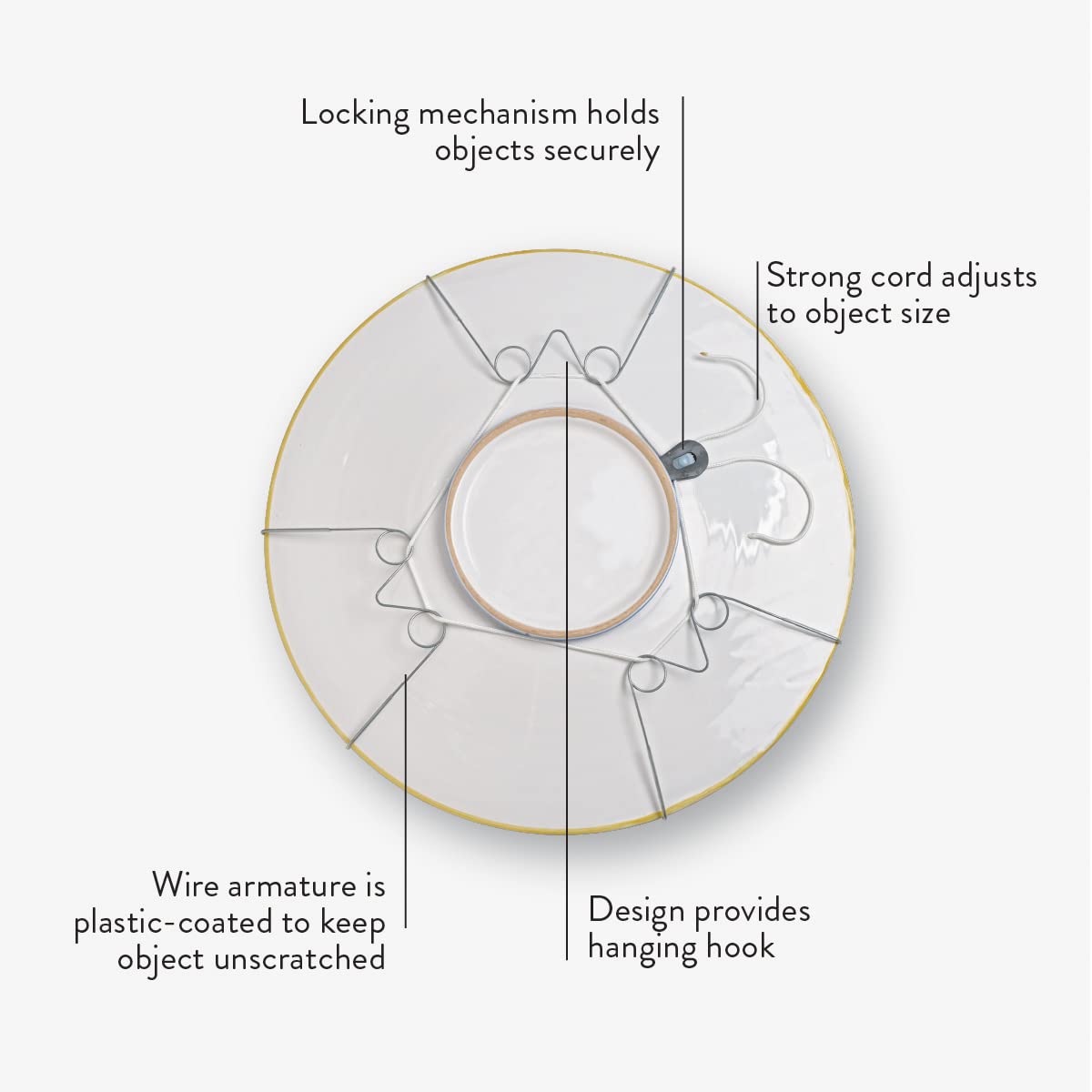 Display Buddie stainless wire arms provide discreet, sturdy support for display items