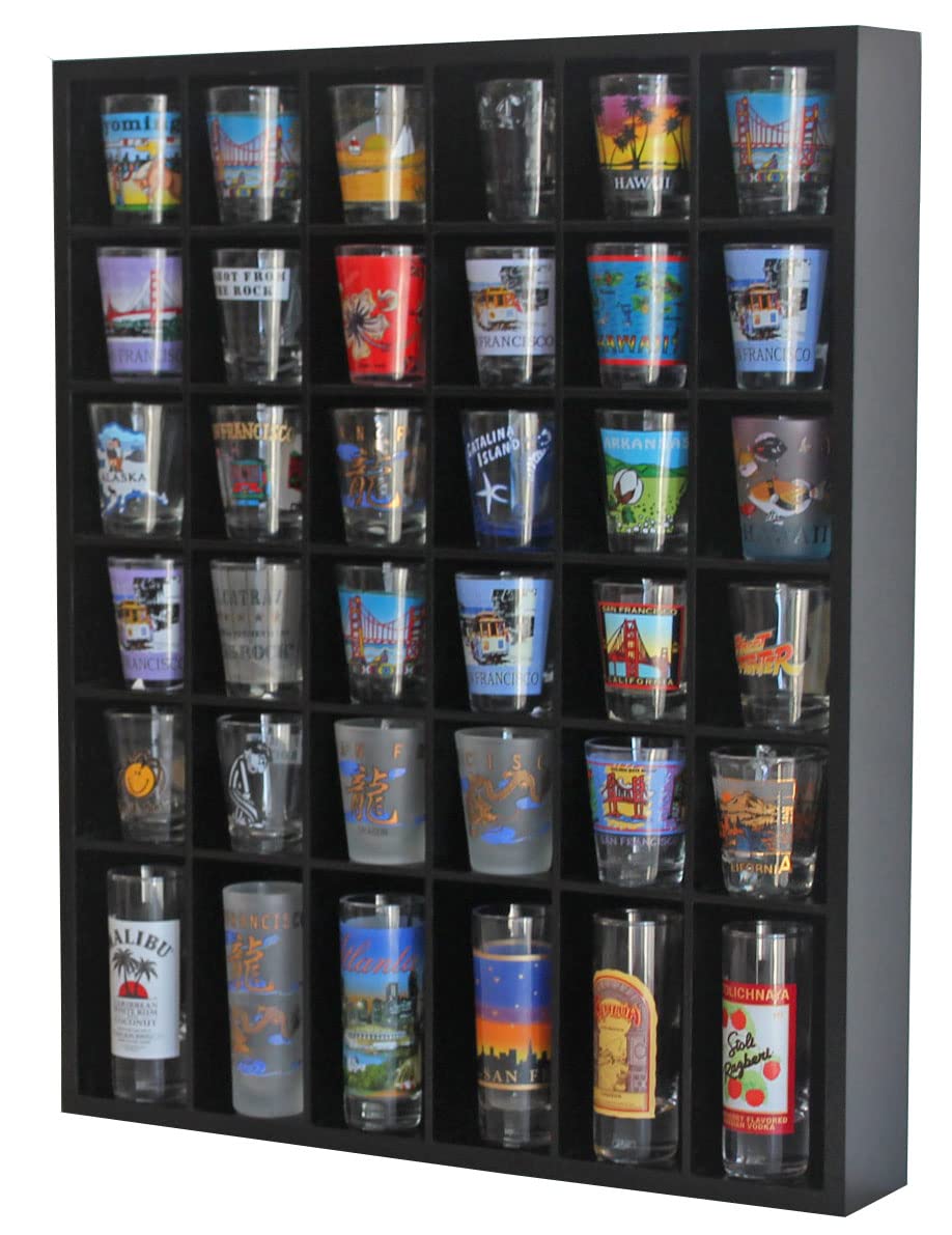 DisplayGifts shot glass display interior showing tidy arrangement of mini figurines