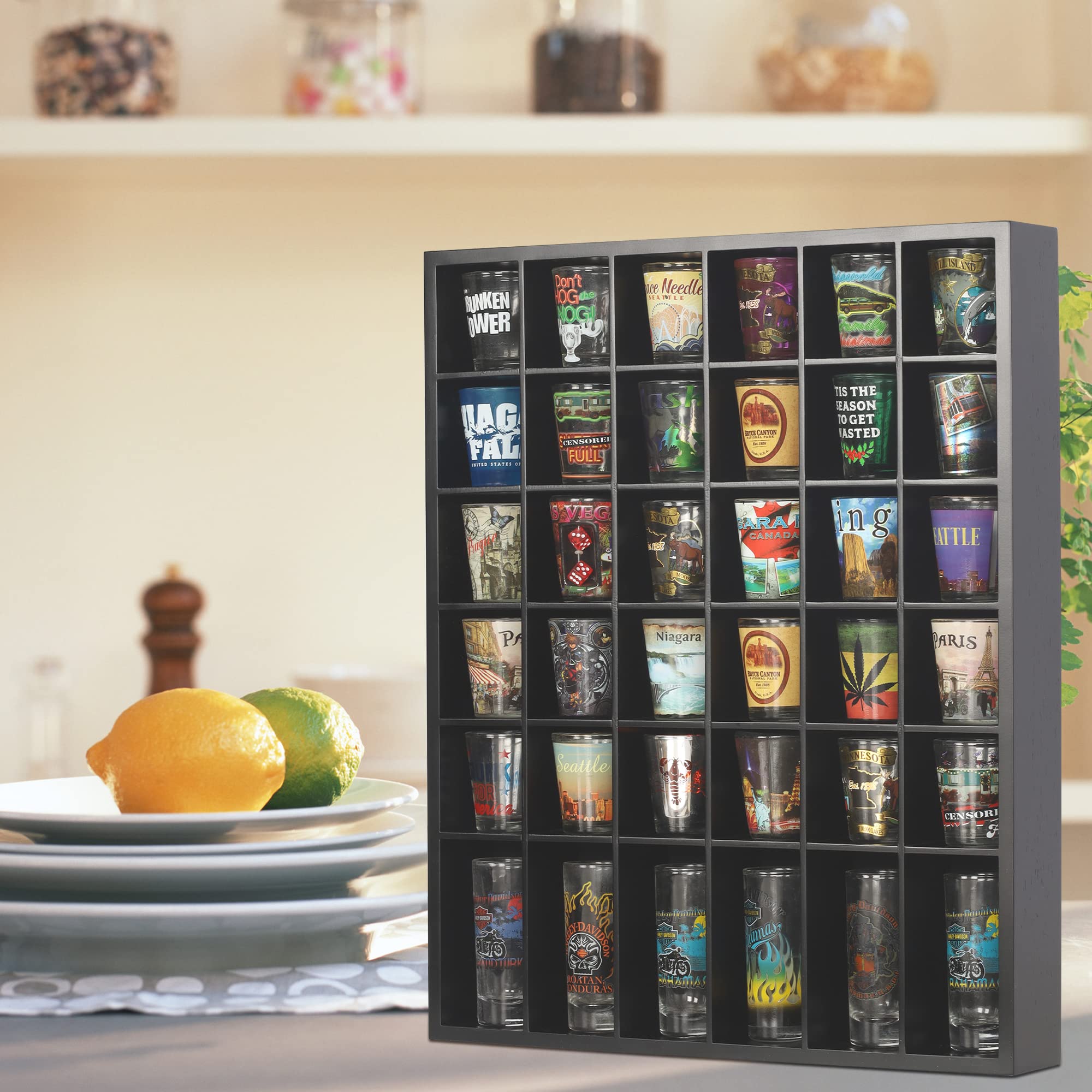 DisplayGifts modern black display complements bars and cabinetry