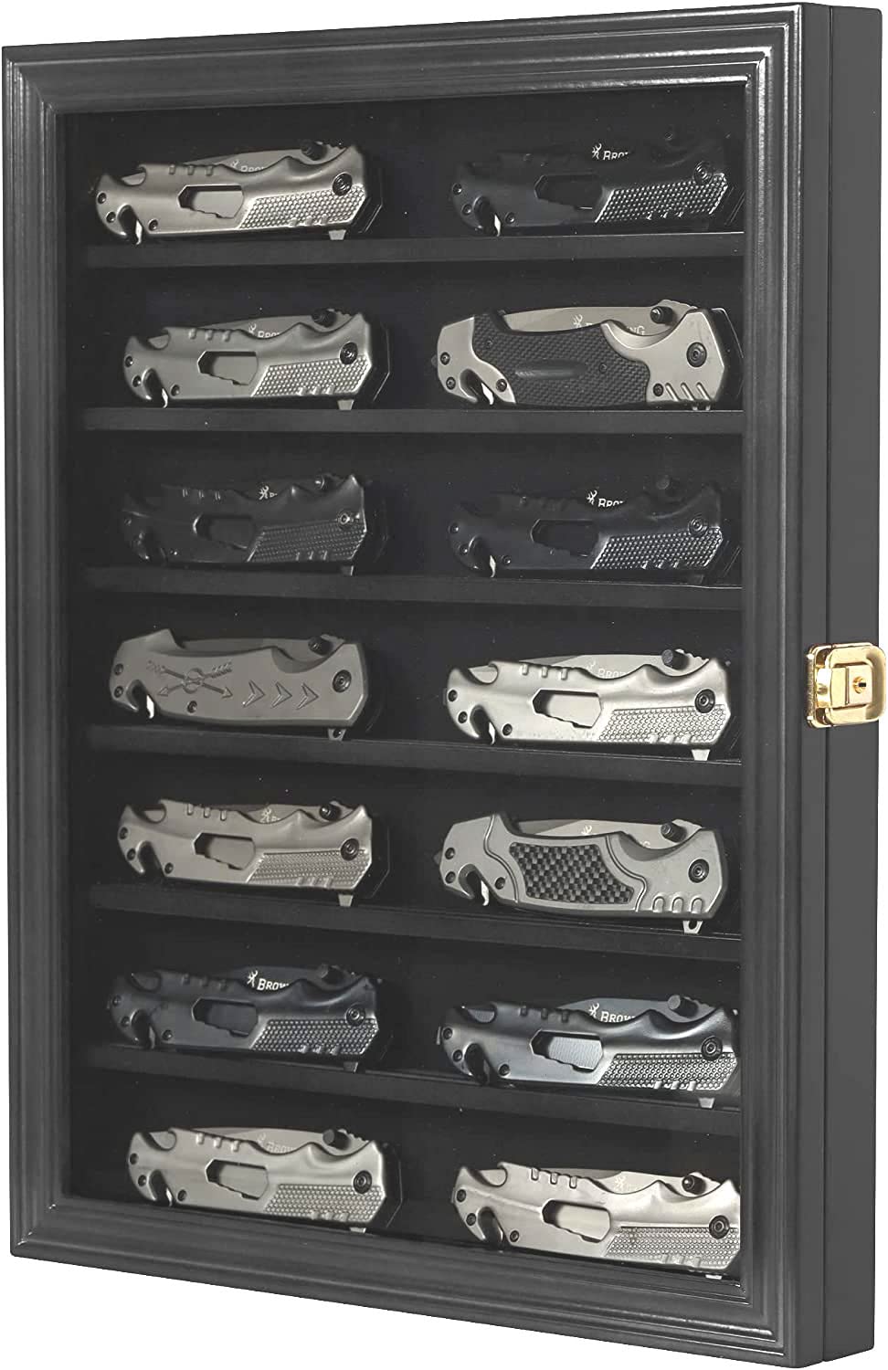 DisplayGifts anti-slip shelves securely hold blades without slipping.