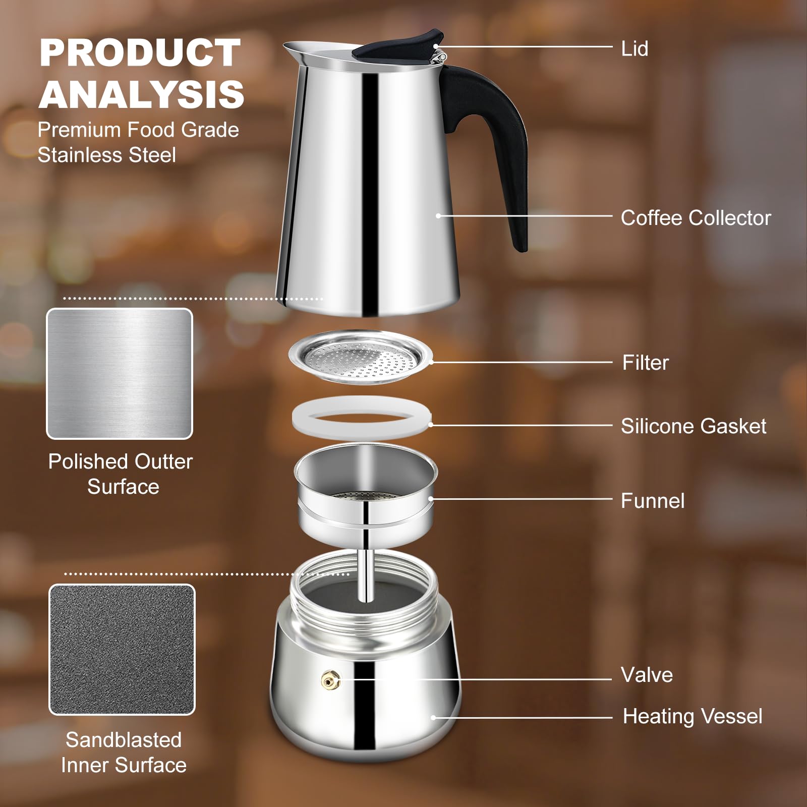 DITOSH moka pot compatible with all stovetops including induction for versatile coffee moments
