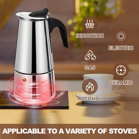 DITOSH induction compatible espresso pot works on all cooktops, including induction.