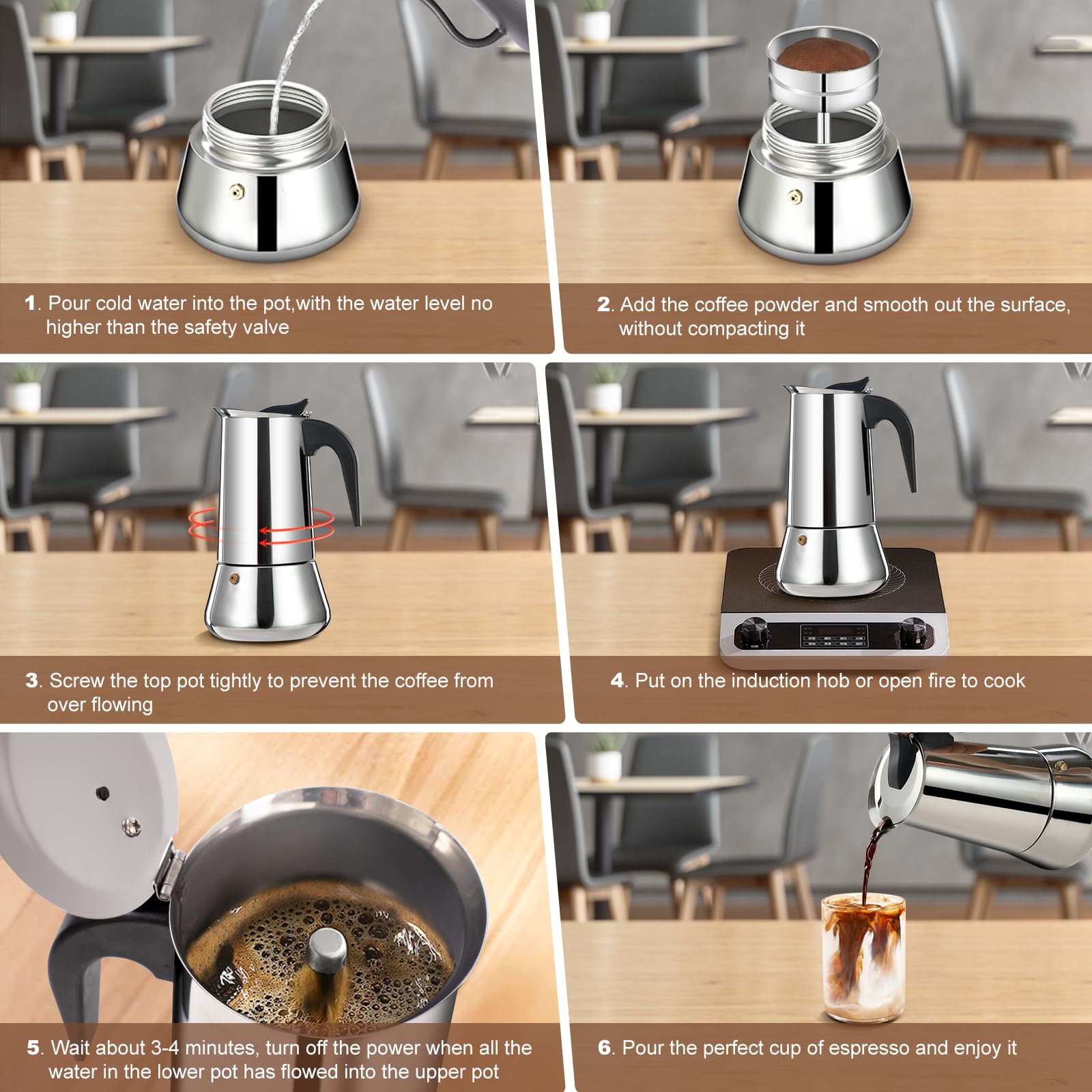DITOSH moka pot beside a cup on kitchen counter for café-style coffee