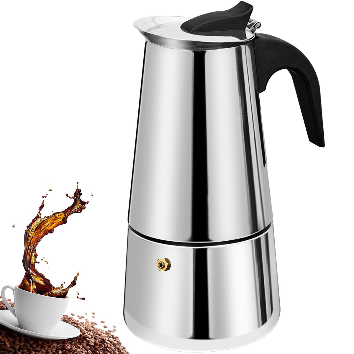 DITOSH 4-Cup moka pot exterior highlights sleek stainless steel for rich home espresso