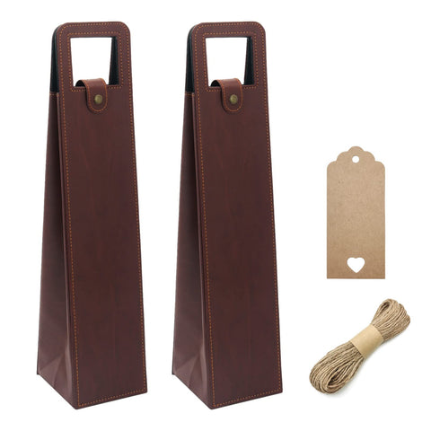 DIWNELEM two-pack leather wine bag brown finish protects bottles during travel.