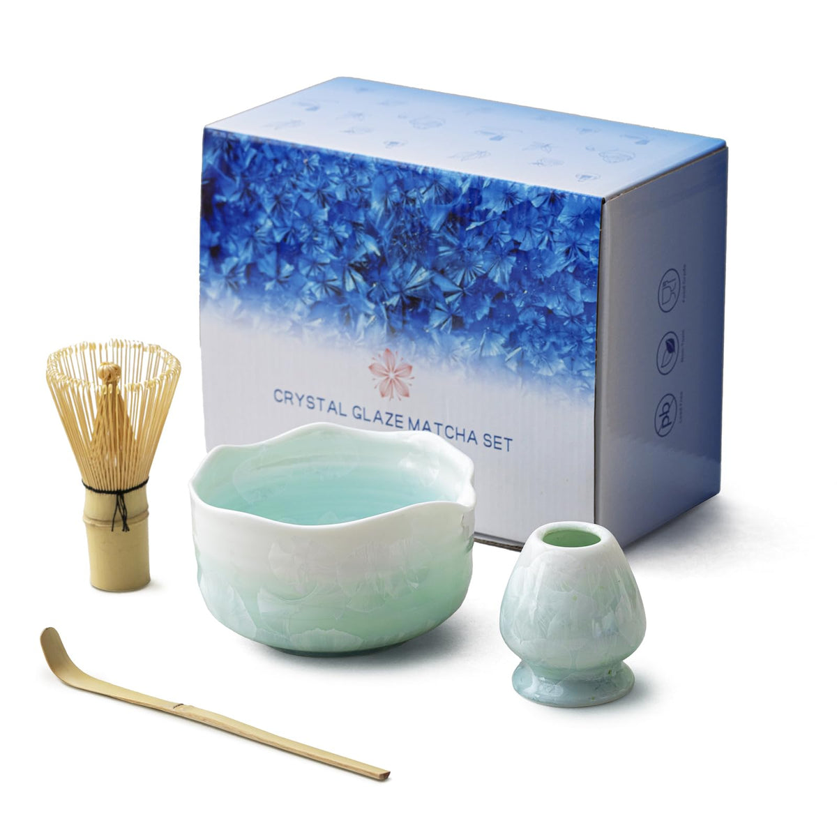 DIWU natural crystal flower matcha bowl with spout for creamy froth and easy pouring