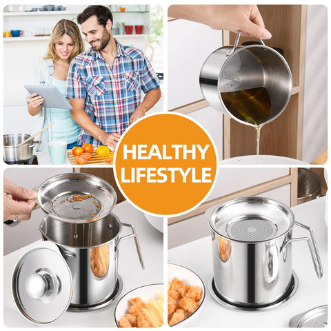 DIY HOME bacon grease container with fine mesh strainer filtration