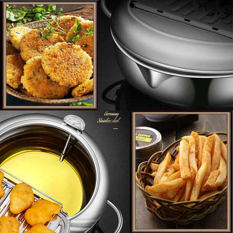 DIY HOME Deep Fryer Pot lid doubles as a drip tray for safer frying.