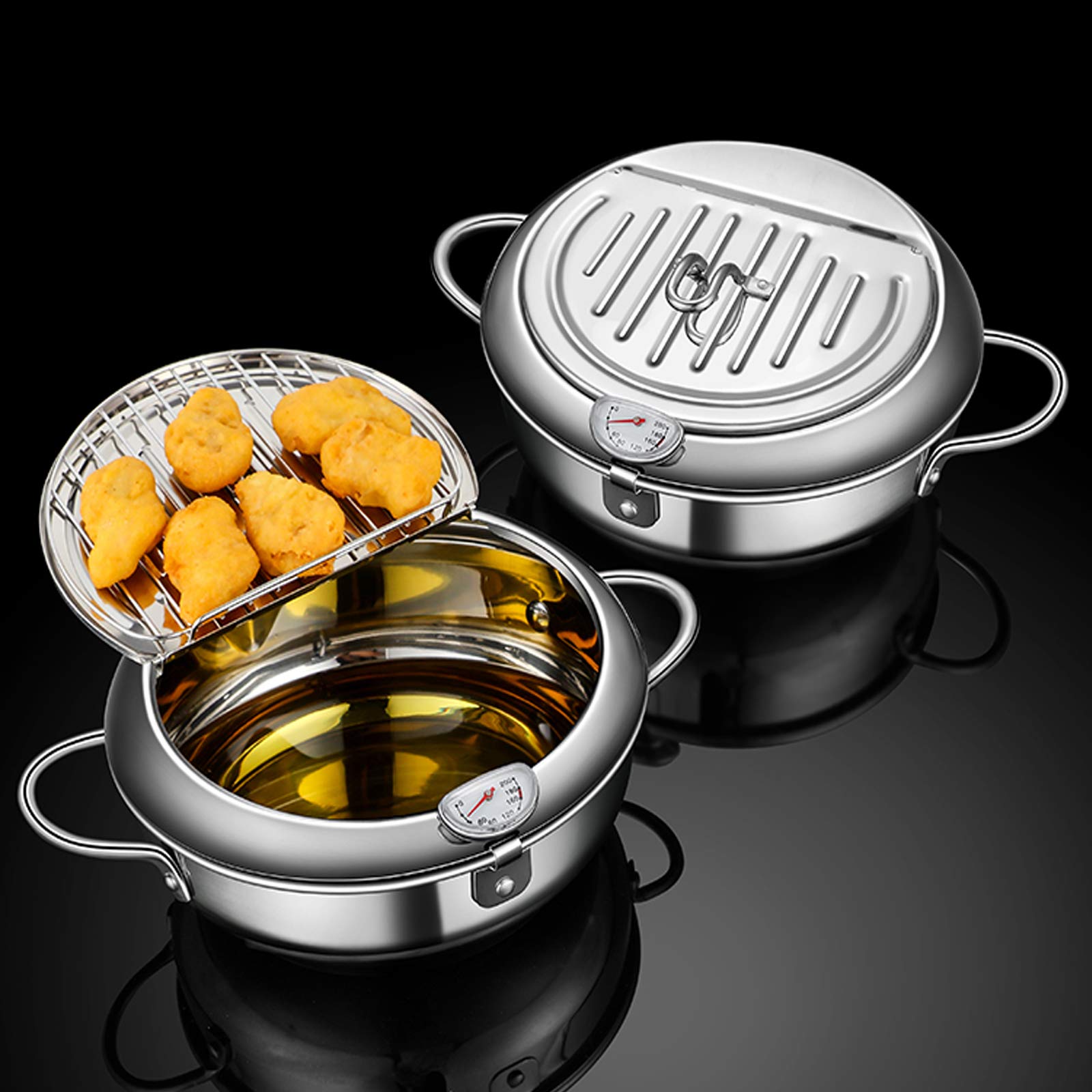 DIY HOME Deep Fryer Pot cooking shrimp and chicken wings for versatile meals.