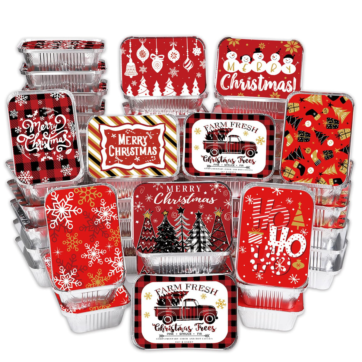 DIYDEC Christmas foil containers set with lids for easy gifting and storage.