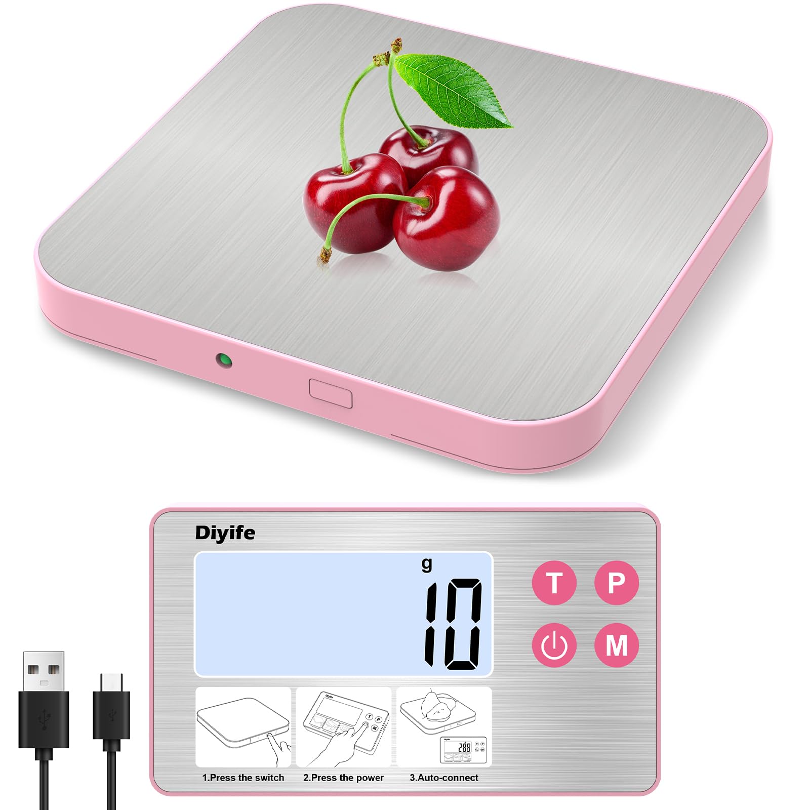Diyife 33lb scale with detachable display for easy reading with large bowls.
