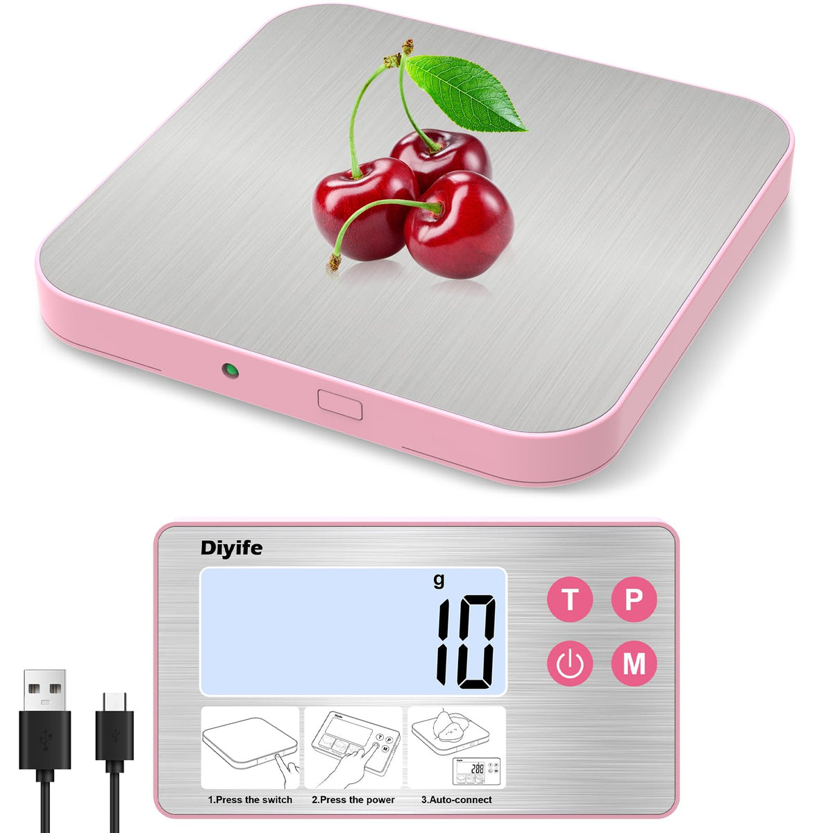 Diyife 33lb scale with detachable display for easy reading with large bowls.