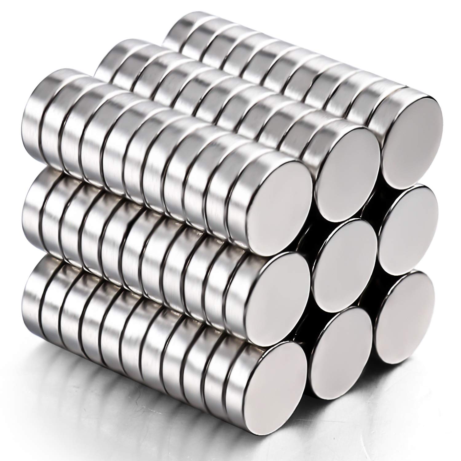 DIYMAG brushed-nickel round fridge magnet close-up showing durable finish.