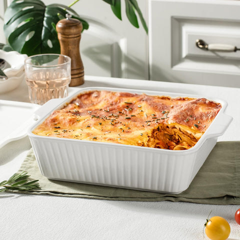Dizada 10-inch square baking dish ideal for lasagna, potatoes, and roasted chicken.